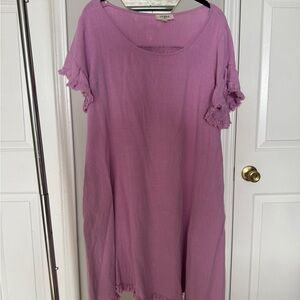 Linen Umgee Lavender Mini Dress with Ruffle Sleeves